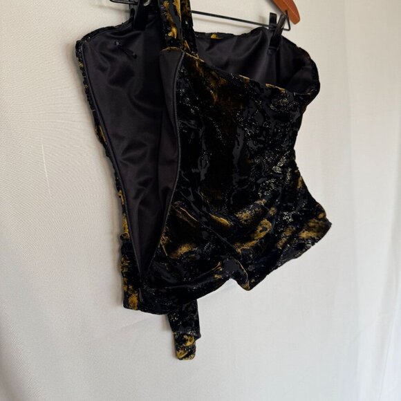 Zara Scarf Corset Black Gold Velvet Foulard Strapless Going Out Top Size Large - Picture 4 of 15